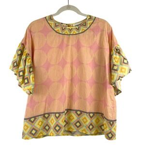 Conditions Apply Organic Cotton Top Geometric‎ Print Ruffle Sleeve Womens